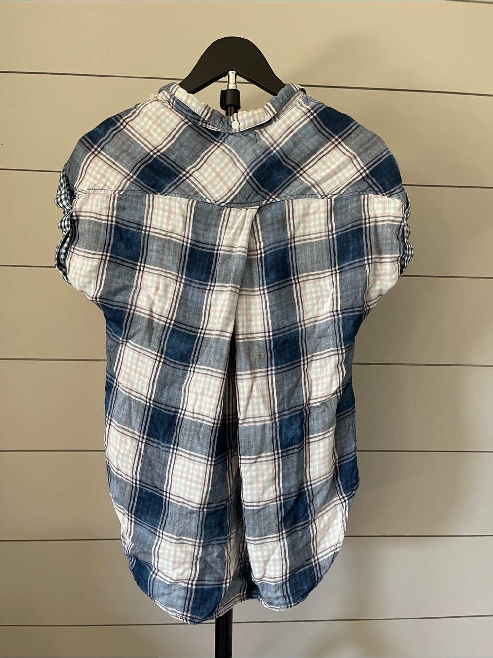 Cloth & Stone Blue Plaid Button Front Blouse Medium - Picture 3 of 3